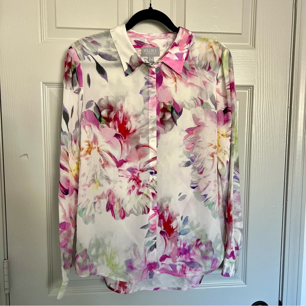 Pure Collection Floral Blouse - Pink, White, and Green